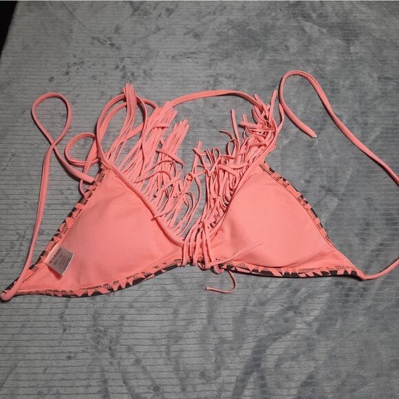 Eidon Bikini Top S Pink Dark Gray Fringe Boho - Picture 3 of 4